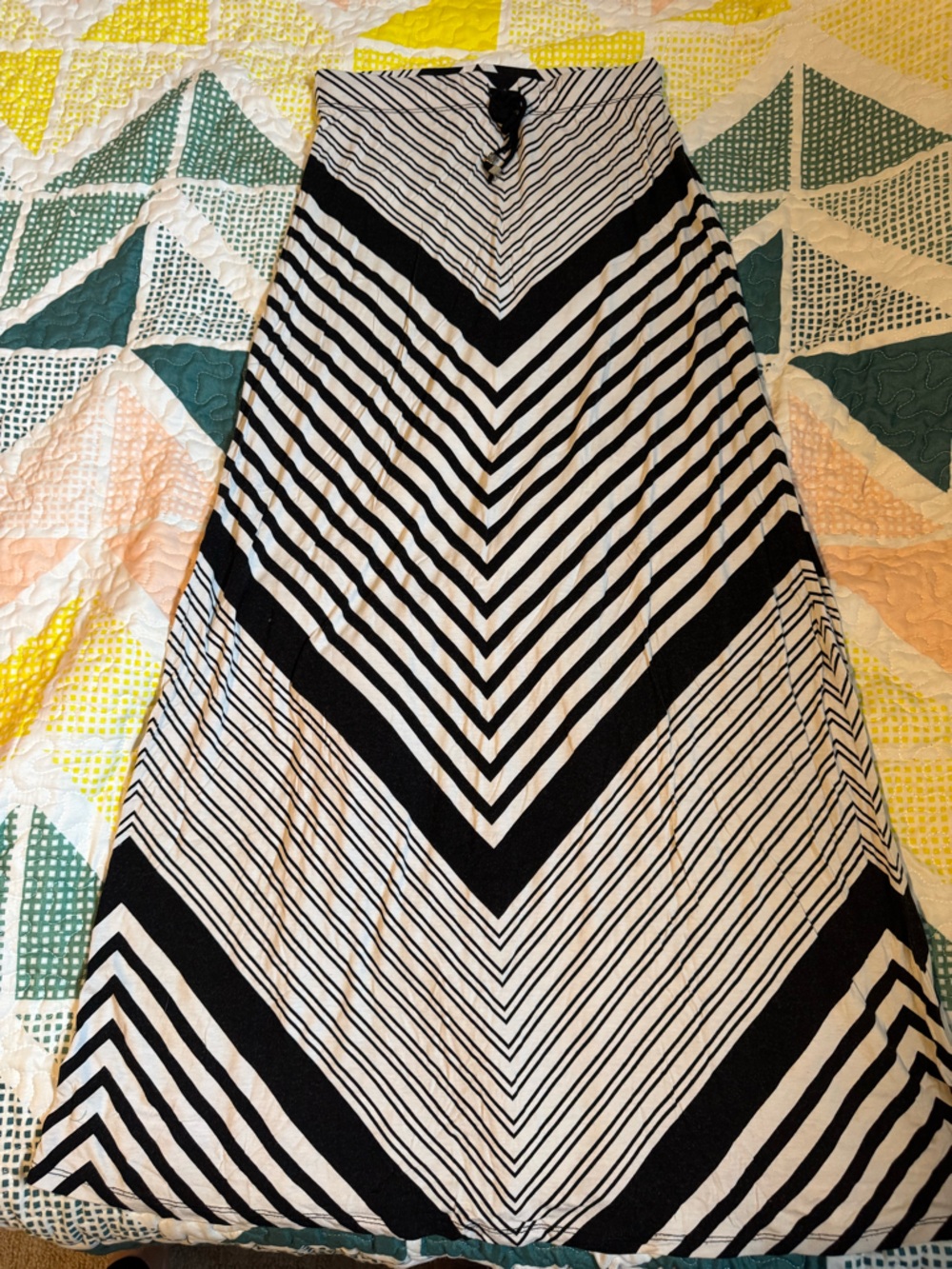 Michael Kors Black & White Striped/Geometric Maxi Skirt